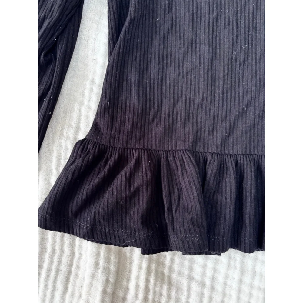Girls Posh Peanut Bamboo Long Sleeve Ribbed Ruffle Tee 5T Black